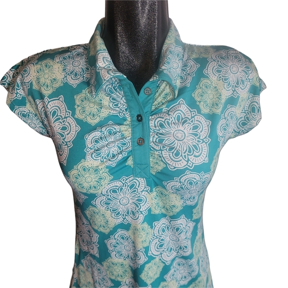 Lola Floral Patterned Teal And White Activewear Dress XS - Picture 2 of 7
